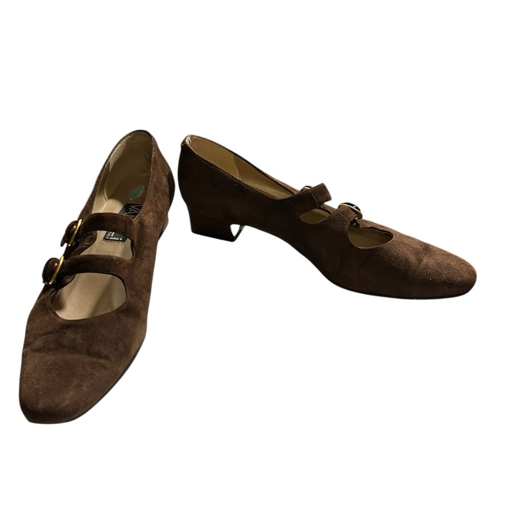 Vaneli Brown Suede Mary Jane Double Strap Flats Size 9